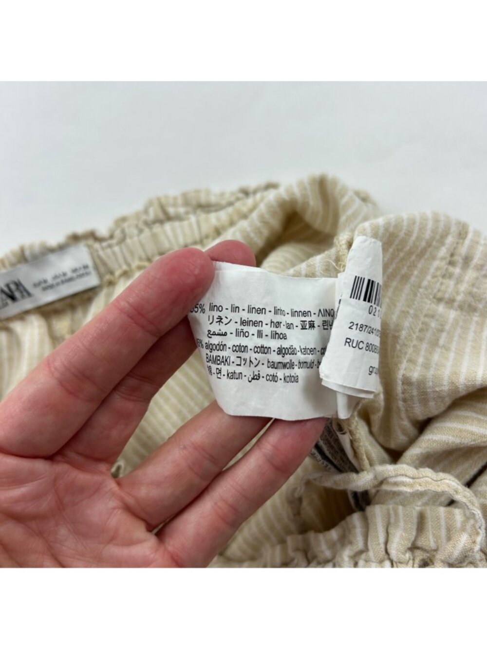 Zara Tan Striped Linen Blend Wide Leg Cropped Lounge Pant M - Picture 4 of 6